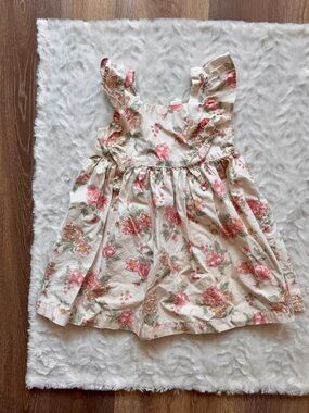 H&M white pink floral ruffle-trimmed cotton toddler dress 4T
